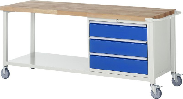 RAU verrijdbare werkbank serie 8000, 3 x XL laden, opbergplank, 2000x880x700 mm, 05-8257A6-207B4S.11