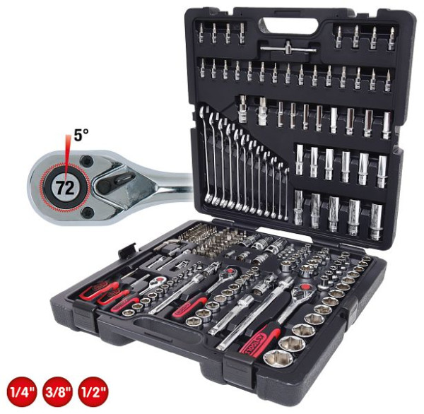 KS Tools 1/4"+3/8"+1/2" CHROMEplus dopsleutelset, 216-delig, 918.0216