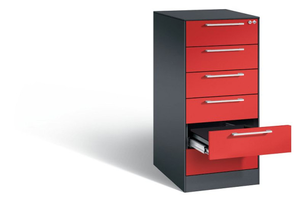 C+P archiefkast Asisto, H1010xB440xD600mm, kleur: zwartgrijs / vuurrood, beugelgreep, 146245-622 S10018