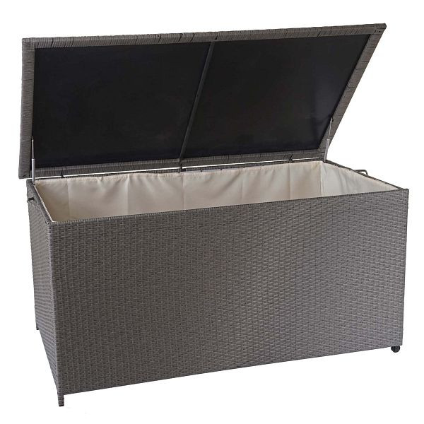 Mendler polyrotan kussenbox HWC-D88, tuinkist opbergkist, Premium grijs, 80x160x94cm 950l, 64595