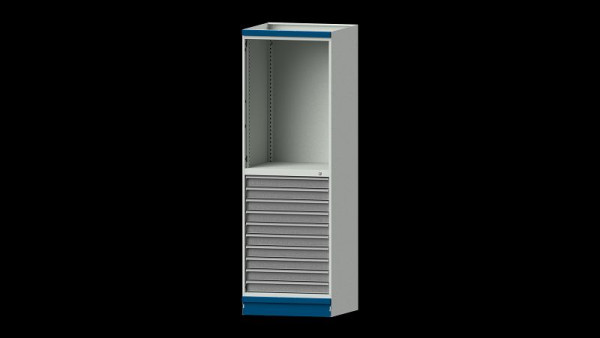 ANKE werkbanken basiskast modulair kastsysteem, model 102, 715 x 720 x 2200 mm, lege behuizing open, RAL 7035/5010, 631.004