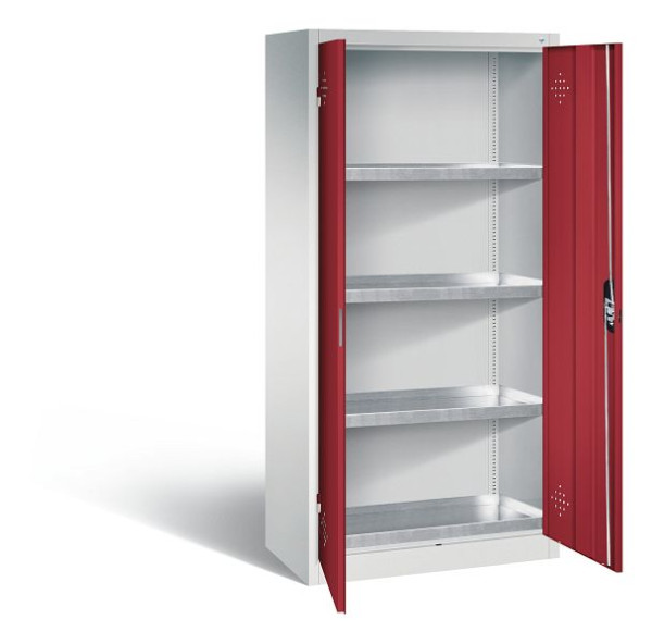 C+P Umweltschrank mit Stahlwannen, H1950xB930xT500 mm, Lichtgrau/Rubinrot, 8921-3155 S10004