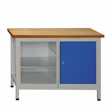 ADB werkbankdeur + plankdeel -1, afmetingen: 1200x600x840mm (BxDxH), kleur werktafel: grijs, RAL 7035, kleur deur: lichtblauw (RAL 5012), 41925