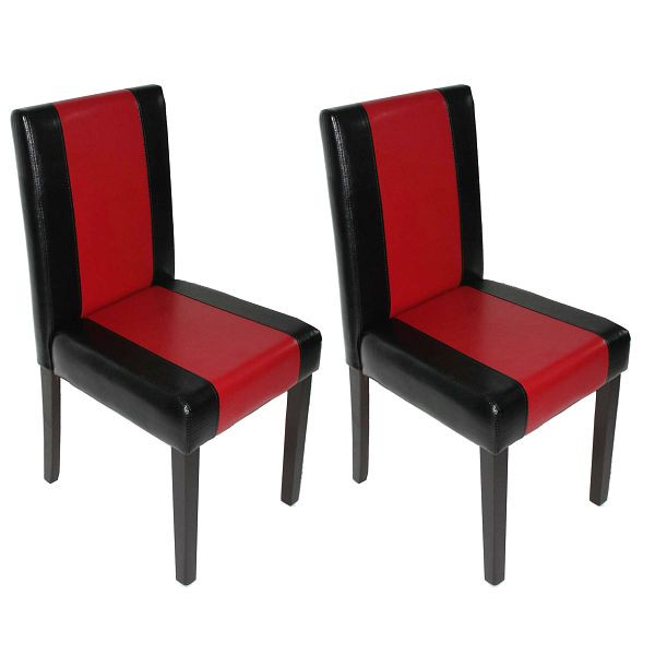 Mendler set van 2 eetkamerstoelen stoel keukenstoel Littau, kunstleer, zwart-rood, donkere poten, 9817