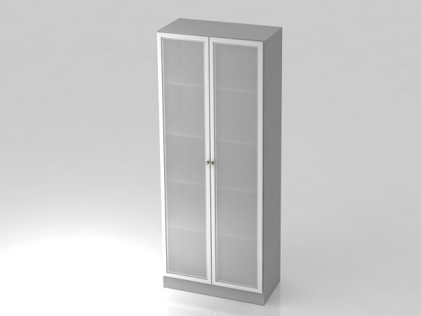 Hammerbacher vitrinekast 5OH, onderpaneel, gestreepte handgreep grijs/zilver, 80x42x200,4 cm (BxDxH), V6100G/5/S/SG