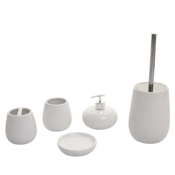 Mendler 5-delige badkamerset HWC-C72, toiletset, badkamerset, badkameraccessoires, keramiek, wit, 73860