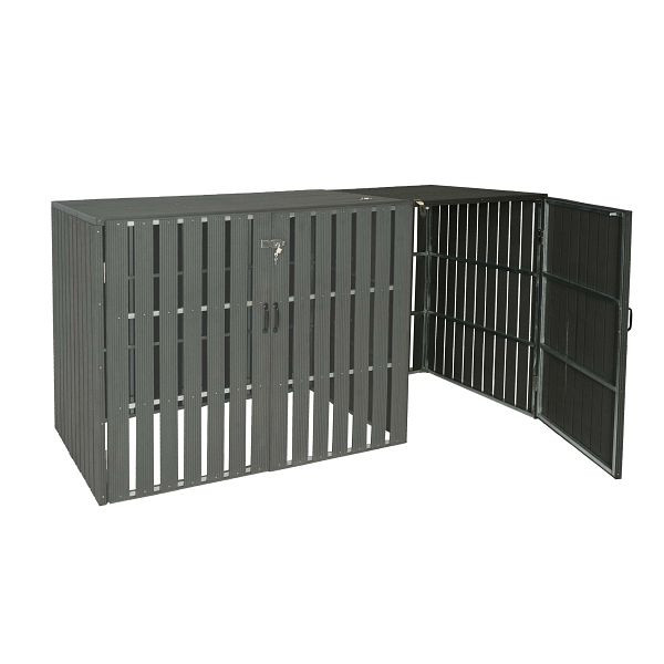 Mendler XL 1/2 WPC vuilnisbakbekleding uitbreiding HWC-J28, vuilnisbakbox, metaal houtlook, antraciet, 75993+75994