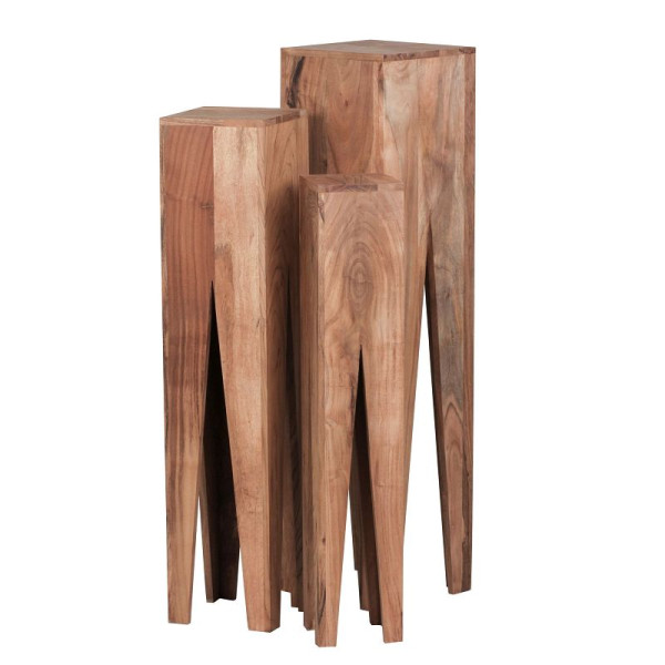 Wohnling bijzettafel set van 3 KADA massief acaciahout, designzuilen, landhuisstijl, vierkant, WL1.565