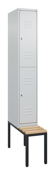 C+P dubbeldekkerkast Classic PLUS, 2120x300x815mm, 7035/7035, cilindersloten, zitlat van beukenhout, met zitbank eronder, 0803507-10 S10099