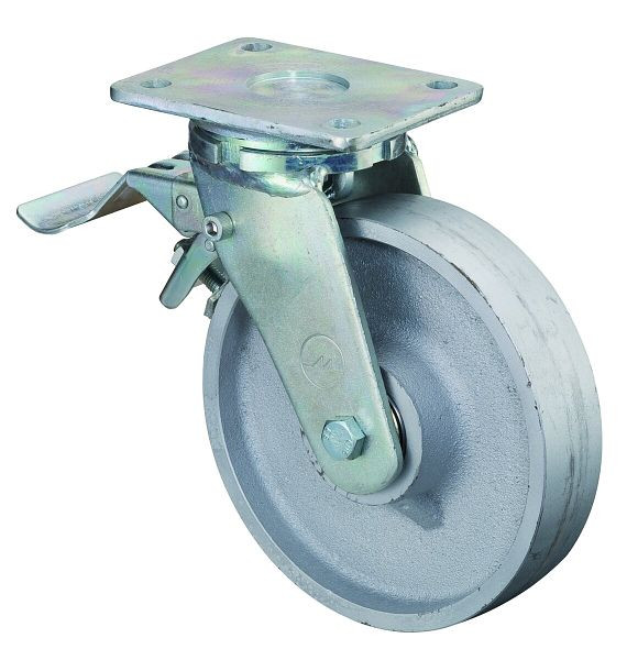 BS Rollen Zwaarlastwiel met rem, wielbreedte 38 mm, wiel-Ø 100 mm, draagvermogen 300 kg, gegoten loopvlak, gegoten wiellichaam, kogellager, RR120.C81.100