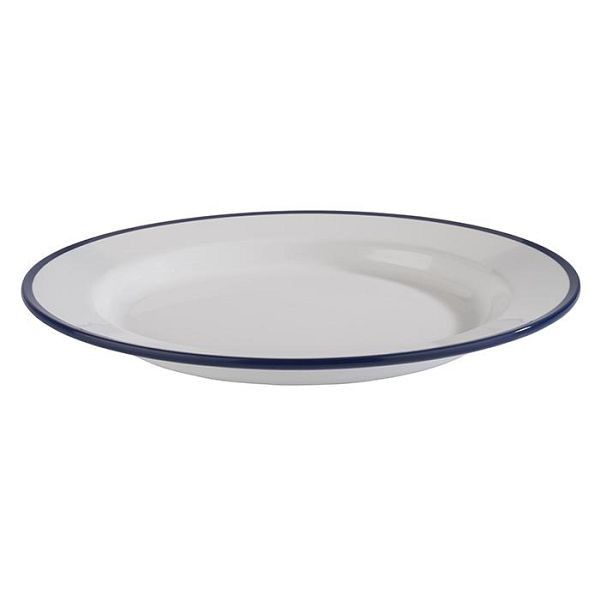 APS bord -ENAMEL LOOK-, Ø 24,5 cm, hoogte: 2,5 cm, melamine, wit, blauwe rand, 84951