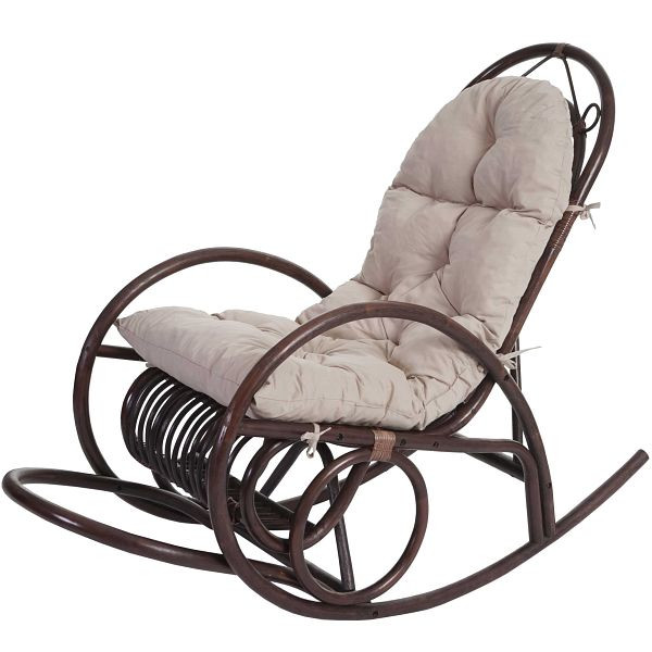 Mendler schommelstoel HWC-C40, schommelstoel rotan stoel, bruin, pad creme, 48221
