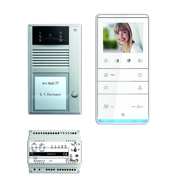 TCS deurbediening video: pack AP voor 1 wooneenheid, met voordeurstation AVC 1 belknop, 1x video handsfree luidspreker IVW5111, besturing, PVC1311-0010