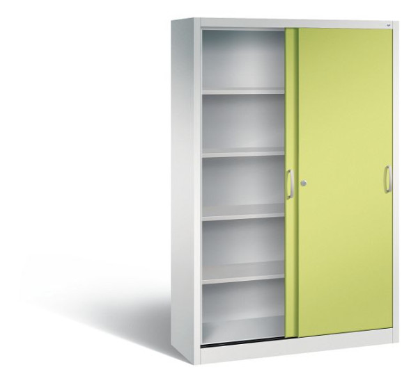 C+P schuifdeurkast Acurado, H1950xB1200xD400mm, kleur: lichtgrijs / virid groen, beugelgreep, 5 niveaus, 2040-00 S10213