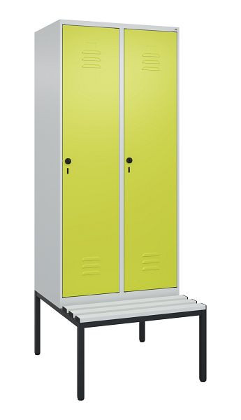 C+P luierkastje Classic PLUS met middenwand, bank, 2 vakken, 2120x800x815mm, 7035/0024, draaibare sluiting, 0800507-22F S10040