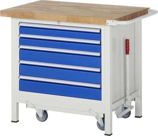 RAU neerlaatbare werkbank 8000 - model 8271, B1000 x D700 x H880 mm, onderkast, 5x laden: 2xH90, 3xH120 mm, 05-8271A2-107B4F.11