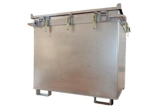 DENIOS Batteriebox aus Edelstahl, 800 Liter, M-Box X2, Füllung PyroBubbles, 261762