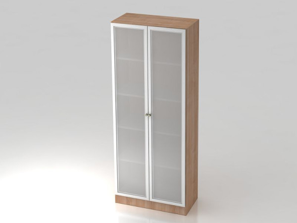 Hammerbacher vitrinekast 5OH, onderpaneel, gestreepte handgreep walnoot/zilver, 80x42x200,4 cm (BxDxH), V6100G/N/S/SG