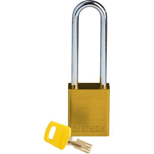 Brady hangslot SafeKey, aluminium heldere beugelhoogte 76,20 mm, geel, 311995