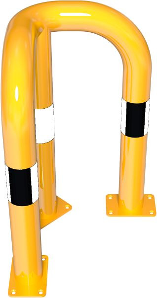 Schak-stootbeschermbeugel 90° gelijkbenig stalen buis Ø 76 mm geel/zwart, totale breedte: 350 mm, hoogte boven de grond: 650 mm, voor plugbevestiging, 477_30PBG