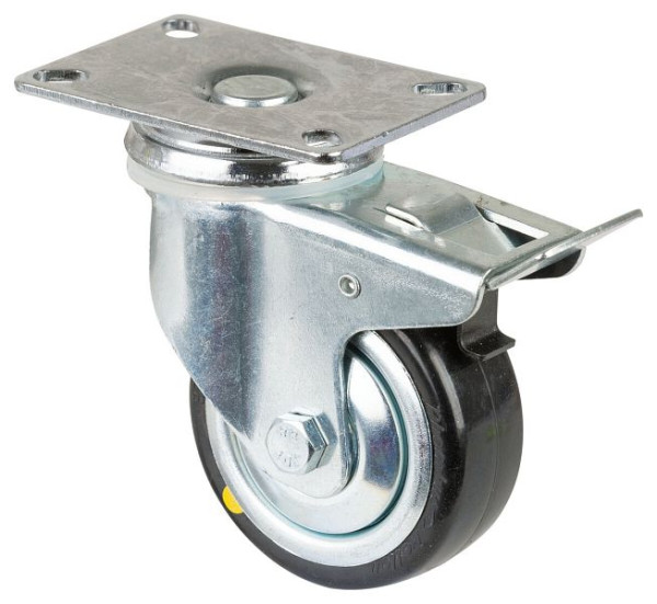 BS-wielen Zwaar apparaatwiel met rem, breedte 30 mm, Ø80 mm, 80 kg, grijs rubber, geleidend, kogellager, plaat, VE = 2 stuks, C120.A89.080
