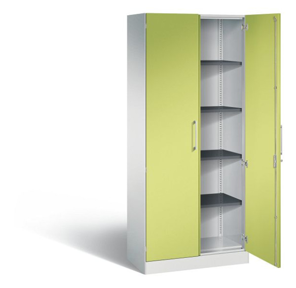 C+P vleugeldeurkast Asisto, H1980xB800xD435mm, kleur: lichtgrijs / virid green, booggreep, 5 niveaus, 141003-000 S10202
