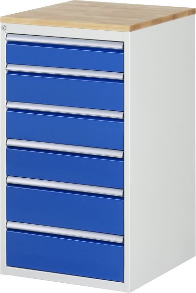 RAU ladekast serie 7000, massief beukenhouten blad, 6 x lade maten L 1xH120, 3xH150, 2xH180 mm, 580x1035x650 mm, 03-L7.6A-B.11