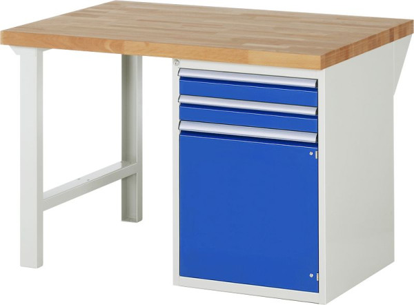 RAU werkbank serie 7000 - model 7503-1, B1250 x D900 x H890 mm, systeemonderstel B1250 x D850 x H850 mm, voorzien van 2 laden en 1 deur, 03-7503A1-129B4M.11