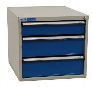ADB ladekast met drie laden, buitenafmetingen van de romp: HxBxD: 500 mm x 535 mm x 700 mm, romp: lichtblauw, 52533