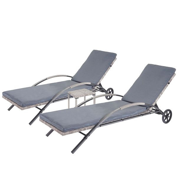 Mendler set van 2 ligstoelen HWC-E27, relaxligstoel, tuinligstoel, polyrotan, grijze kussens donkergrijs, 65285