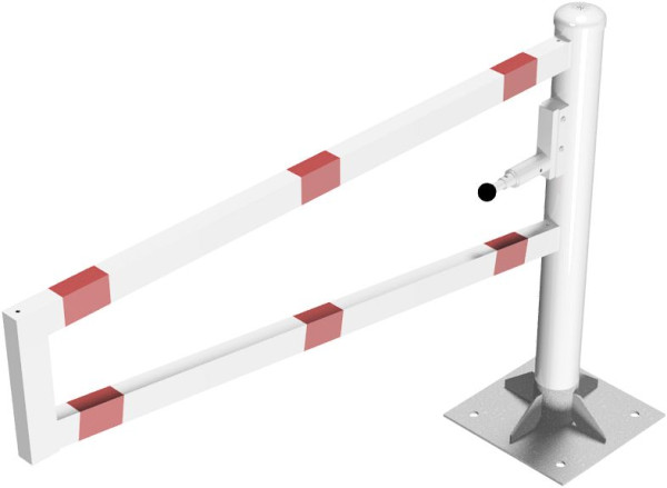 Schake draaipadbarrière, met zelfsluitend slot 1,50m voor hangslot, draaipaal: Ø 102mm, wit/rood, 4013_15VBP