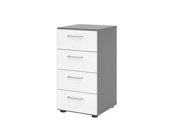 Hammerbacher ladekast 2OH, 4 laden 924S4 BS, romp: grafiet / voorkant: wit, 40x41,7x74,8 cm (BxDxH), 4 laden, metalen handgreep BS, V924S4/G/W/BS