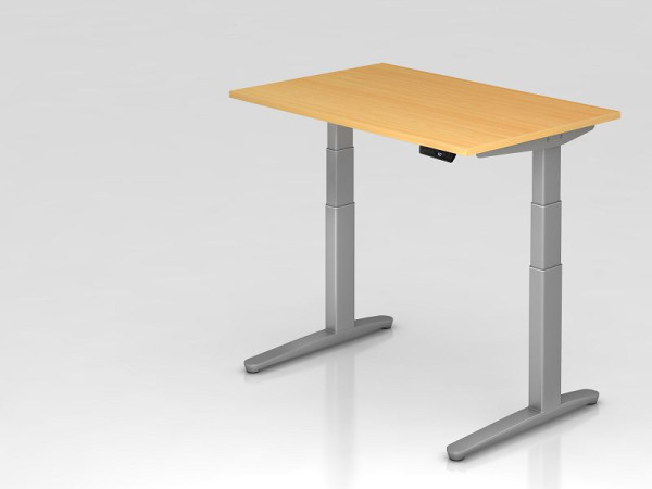 Hammerbacher zit-sta bureau elektrisch 120x80cm beuken/zilver, rechthoekige vorm, VXBHM12/6/SS