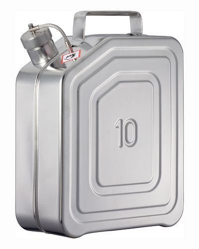DENIOS RVS jerrycan met schroefdop en overdrukventiel, 10 liter inhoud, 117-338