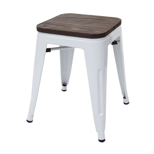 Mendler kruk HWC-A73 incl. houten zitting, metalen kruk kruk, metaal industrieel design stapelbaar, wit, 74911