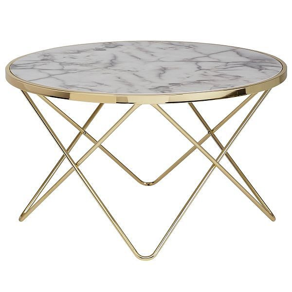Wohnling Design salontafel marmerlook wit rond diameter 85 cm goud metalen frame WL5.998