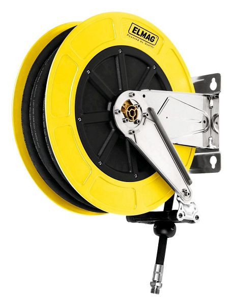 ELMAG industriële slanghaspel RVS '4432/12' voor perslucht en water 70°C, 12 m, 3/8', 20 bar, 'ABS kunststof vat', 43143