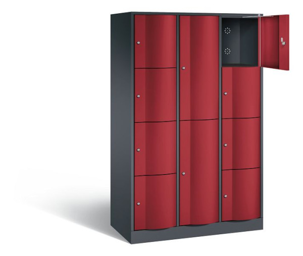 C+P combinatie lockerkast Resisto, H1950xB1148xD540mm, kleur: zwart grijs/robijnrood, 8070-3723 S10012
