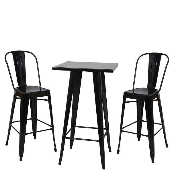 Mendler Set bartafel + 2x barkrukken HWC-A73, barkruk bartafel, metaal industrieel design, zwart, 57906+59866+59866