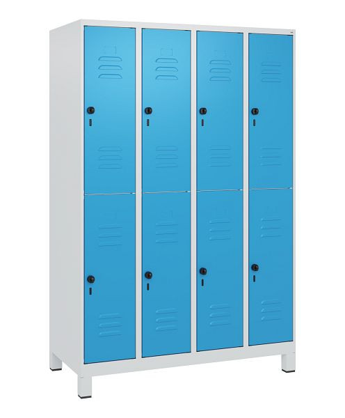 C+P Doppelstöckiger Spind Classic PLUS, Füße, 4 Abteile, 1800x1200x500mm, 7035/5012, Drehriegel, 0803107-40 S10004