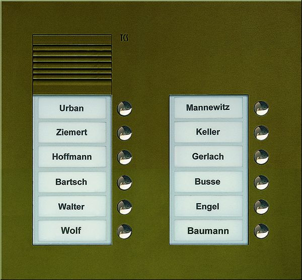 TCS audio buitenstation serie PUK 12 belknoppen (rechts uitgelijnd), 2 kolommen, UP brons, PUK12/2-EB