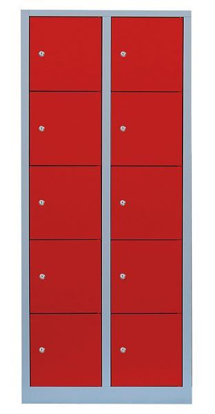 Lüllmann stalen compartimentenkast, 1800 x 800 x 500 mm, lichtgrijs/vuurrood, 523524