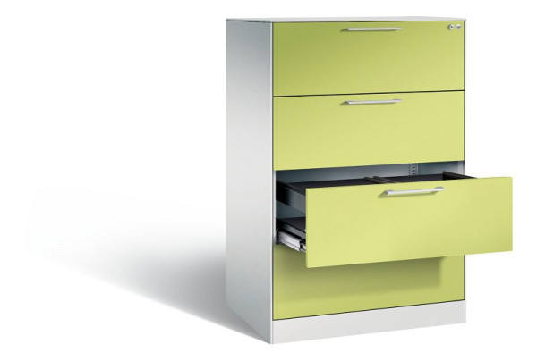 C+P hangende archiefkast Asisto, H1310xB800xD600mm, kleur: lichtgrijs / virid groen, beugelgreep, 146223-412 S10486