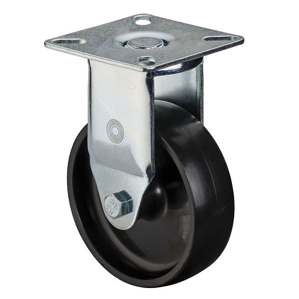 BS rollen apparatenrol, plaat, wielbreedte 23 mm, wiel-Ø 75 mm, draagvermogen 50 kg, zwart kunststof, glijlager, VE 8 stuks, A310.A90.075