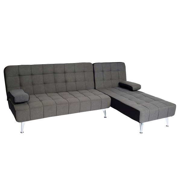 Mendler slaapbank HWC-K22, bank hoekbank bank, ligvlak links/rechts slaapfunctie, stof/textiel donkergrijs, zwart, 89562+89729