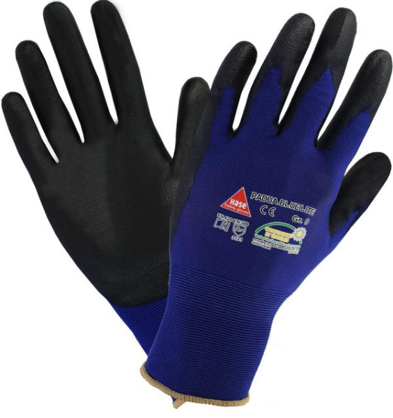 Hase Safety PADUA Blue Lite, 5-Fg.-Sicherheitshandschuhe, Nylon/PU, Größe: 10, VE: 12 Paar, 508280-10
