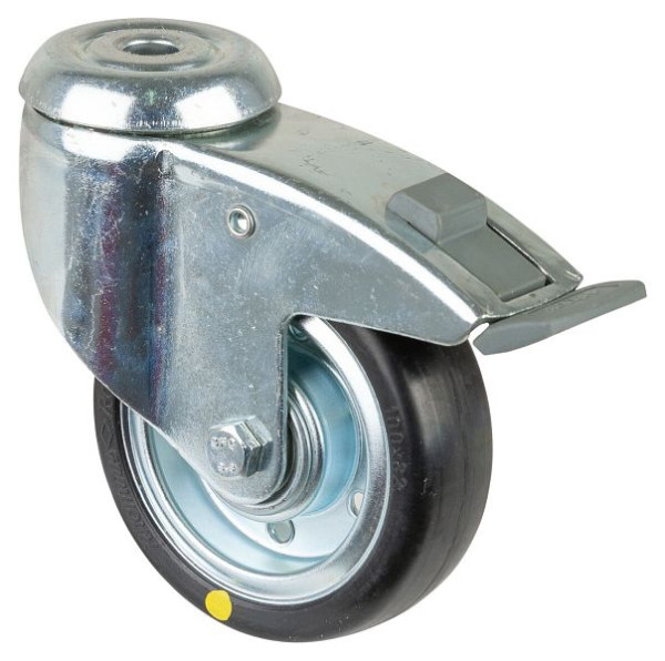 BS-wielen Zwaar apparatenwiel met rem, breedte 32 mm, Ø100 mm, tot 80 kg, grijs rubber, geleidend, kunststof behuizing, kogellager, C121.A89.100