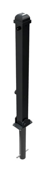 Schake style tuinpaal stalen buis 70 x 70 mm serie 473B, opklapbaar, zelfvergrendelend slot voor in beton zetten, driehoekslot, 473FUHB