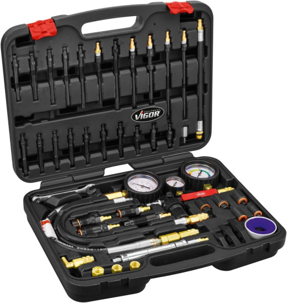 VIGOR compressie en drukverlies tester set, aantal gereedschappen: 48, V4461
