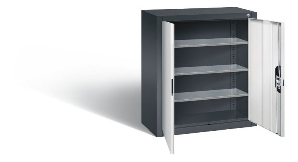 C+P wandkast serie 13, H830xB700xD300mm, kleur: zwartgrijs/lichtgrijs, verzonken handgreep, 134013-22 S10174